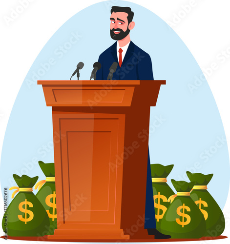 corrupt politician speaks from behind podium 