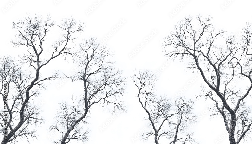 Obraz premium Bare Winter Trees Against White Sky Background