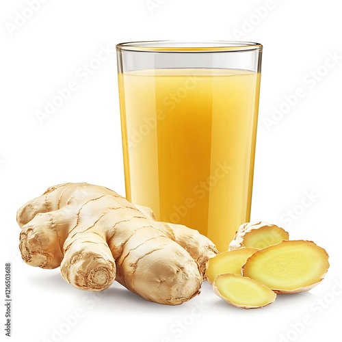 Vibrant Ginger and Fresh Ginger Juice on High-quality Image photo