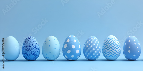 Blue Easter Eggs with Patterns on Monochromatic Background photo