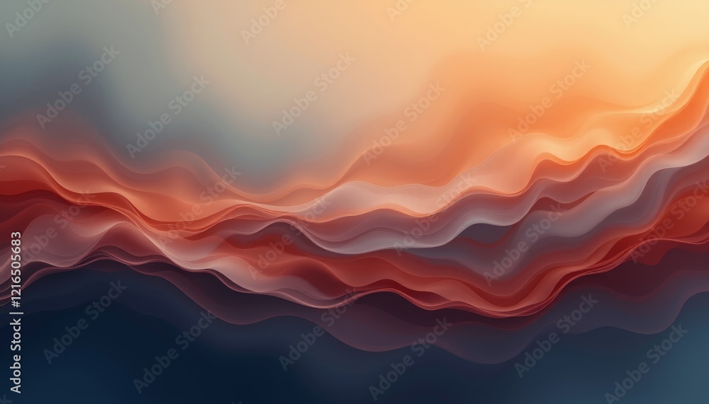 Fototapeta premium Flowing abstract waves in orange and red tones.