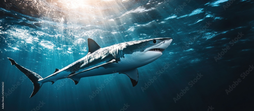 Fototapeta premium Shark Swimming Through Sunlit Water