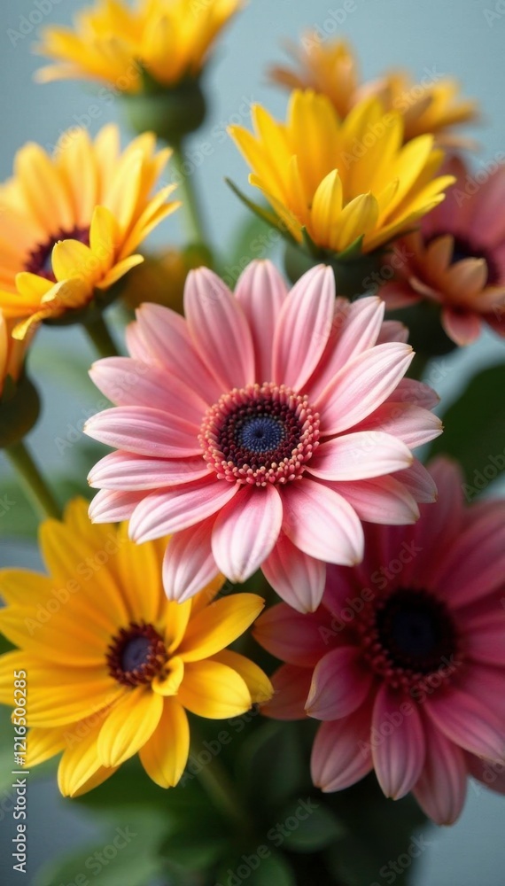 delicate petals of colorful flowers surrounding a central bloom, Sunflowers, Bouquet, Spring Florals delicate petals of colorful flowers surrounding a central bloom, Sunflowers, Bouquet, Spring Florals