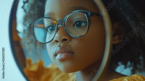 Inquisitive Little Girl with Spectacles and a Mirror photo