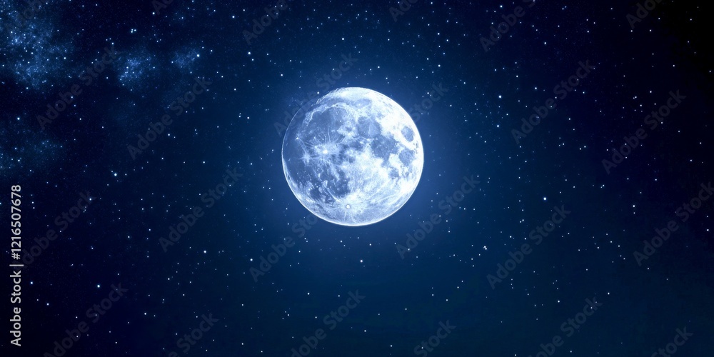A stunning view of the full moon shining brightly in a clear night sky. Stars twinkle around it. This soothing image is perfect for all lovers of nature and celestial themes. AI A stunning view of the full moon shining brightly in a clear night sky. Stars twinkle around it. This soothing image is perfect for all lovers of nature and celestial themes. AI