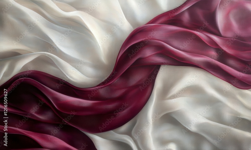 Delicate burgundy and white fabric waves gently in the breeze creating a mesmerizing visual effect, gentle, movement Delicate burgundy and white fabric waves gently in the breeze creating a mesmerizing visual effect, gentle, movement
