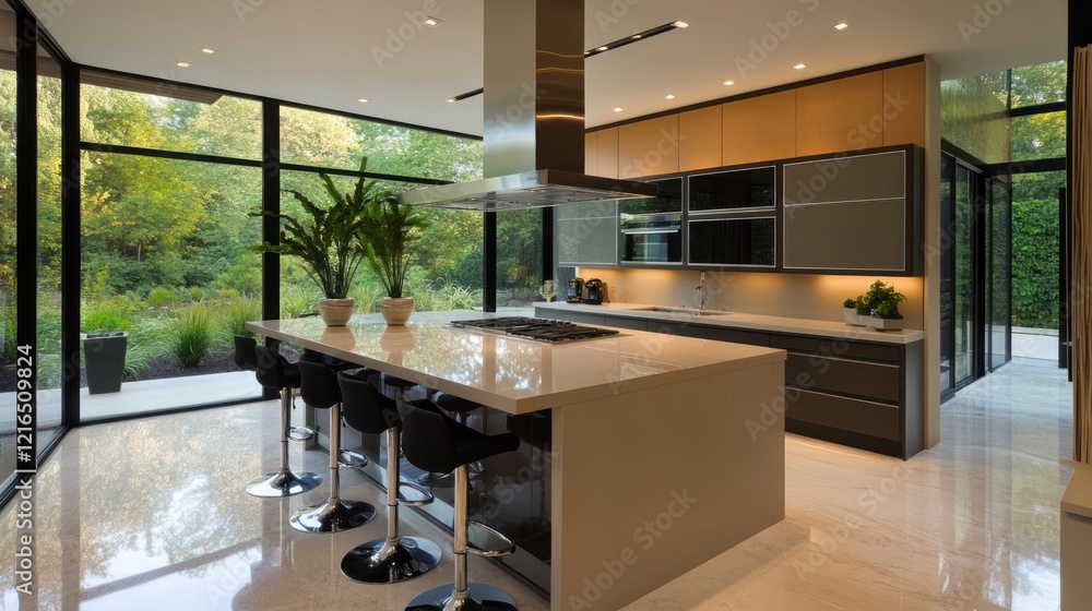 Modern Kitchen with Breathtaking Garden View Modern Kitchen with Breathtaking Garden View