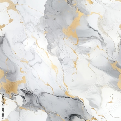 Elegant marble texture with shades of white, gray, and gold accents creating a modern art piece for interior design