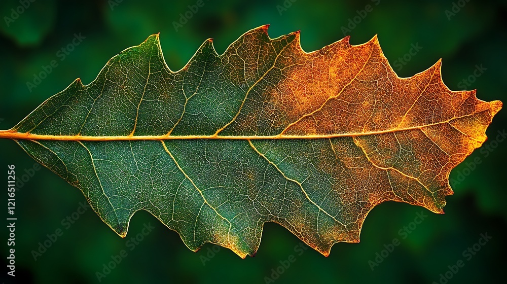 Fototapeta premium A Single Leaf Shows Autumnal Color Changes