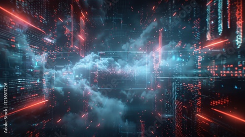 Digital Cloudscape  A Futuristic Journey Through the Data Stream