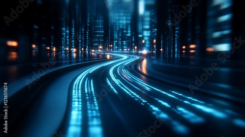 Digital Highway Illuminating A Futuristic Cityscape