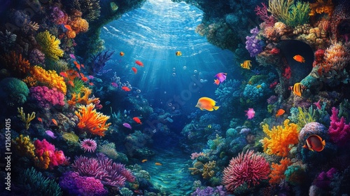 Wallpaper Mural Vibrant Coral Reef Underwater Scene With Colorful Fish Torontodigital.ca
