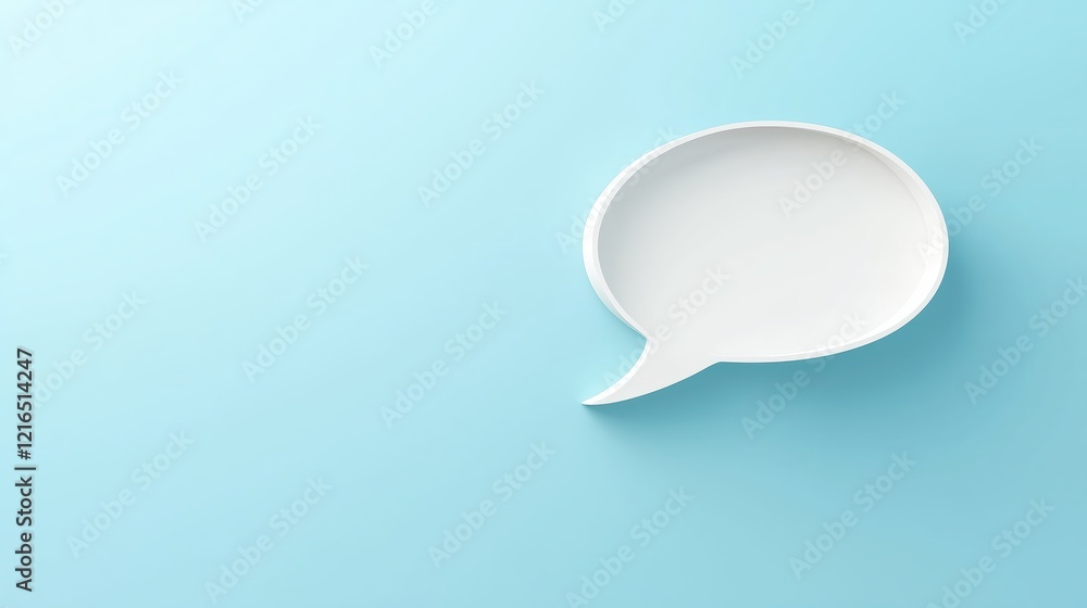 The white speech bubble floats on a soft blue background, creating a simple yet versatile space for creative presentations or messaging. The white speech bubble floats on a soft blue background, creating a simple yet versatile space for creative presentations or messaging.