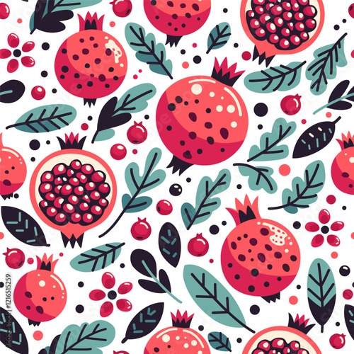 Beautiful seamless pattern with pomegranates on a white background.
