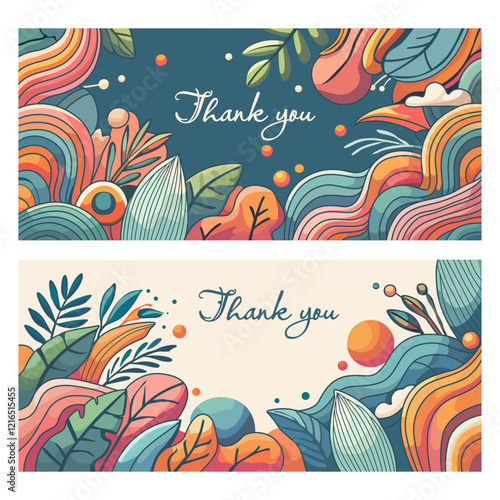 A bright greeting, thank you or invitation card with an abstract floral pattern.