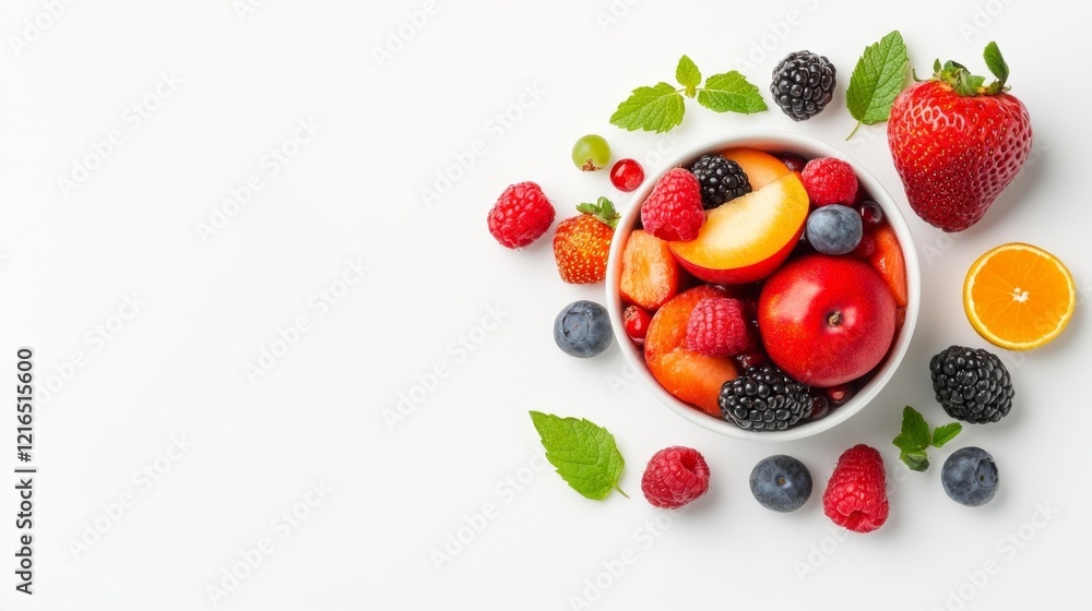 Colorful fresh fruits in a white bowl. Generative AI Colorful fresh fruits in a white bowl. Generative AI