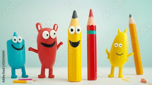 Funny cartoon pencil character with a smiling yellow design, perfect for kids and fun illustrations photo