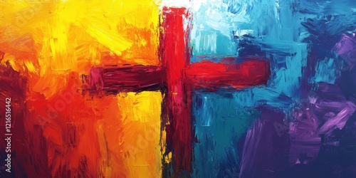 Abstract Cross Painting Warm Cool Colors