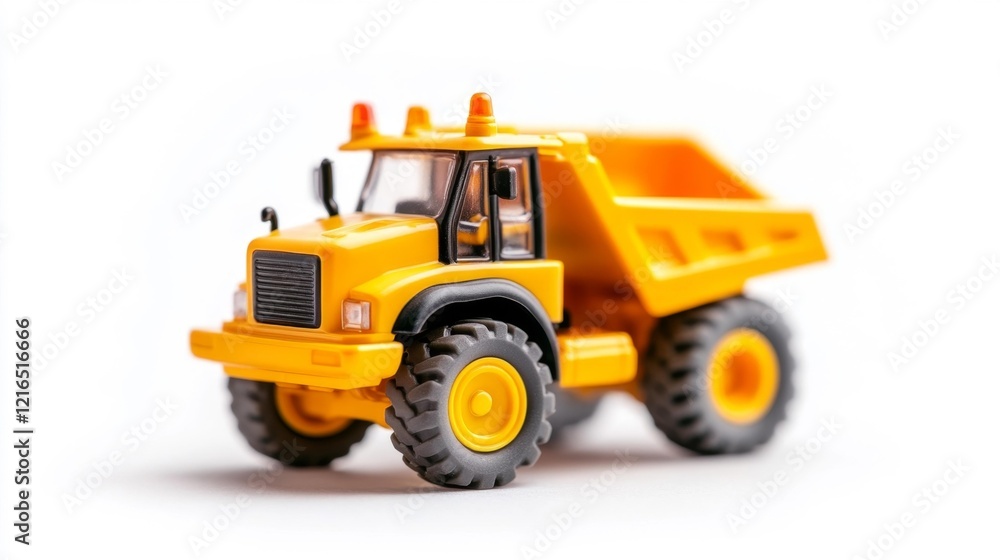 Fototapeta premium Toy Dump Truck for Construction Fun on White Background. Generative AI