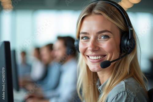 Face of Young Charming and Confident Woman Wearing Headset with a Focused and Professional Expression, Generative AI