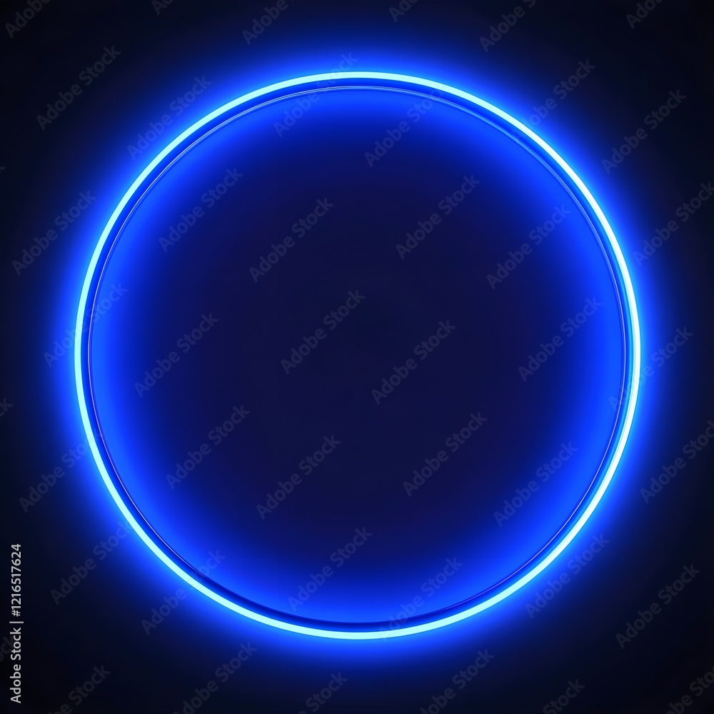 Neon blue circle frame on a dark background. Neon blue circle frame on a dark background.