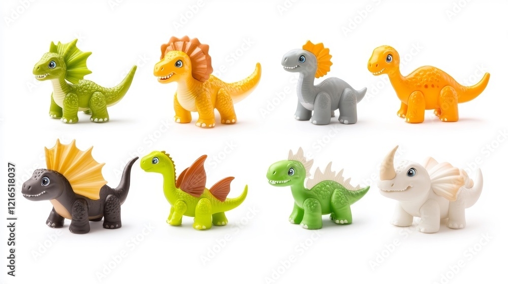 Naklejka premium Toy Dinosaur Set on White Background. Generative AI