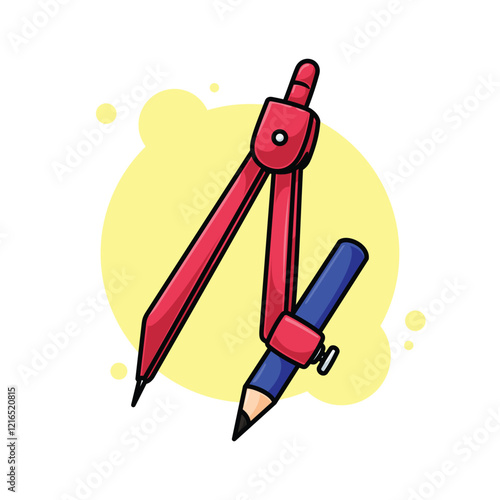 Student Geometry Compass Cartoon Icon Vector Illustration. Isolated background. School office stationery supplies