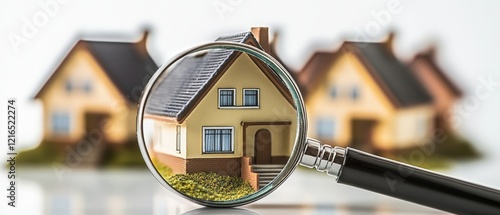 real estate agent searching for houses with magnifying glass, home inspection and appraisal concept