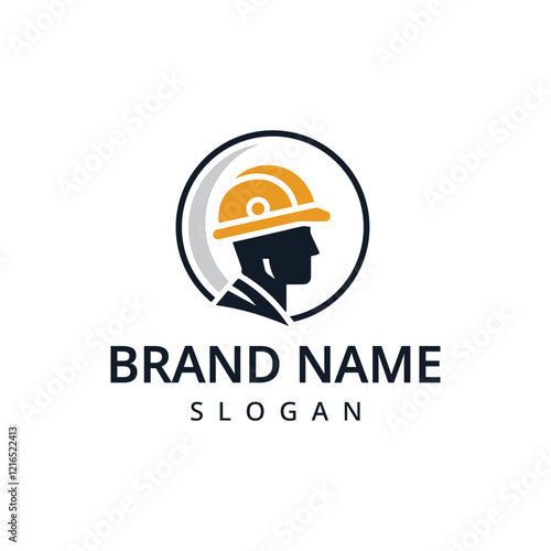 Construction worker logo design. Real estate construction and engineering project vector design