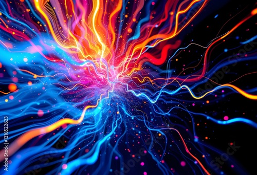 Vibrant Energy Burst: Abstract Art with Glowing, Wavy Lines