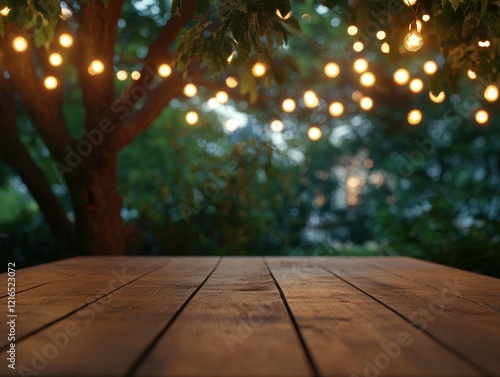 Obraz na płótnie Ambient Nighttime Outdoor Setting with String Lights w salonie