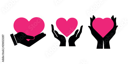 hands holding hearts icons set for valentine’s day themes