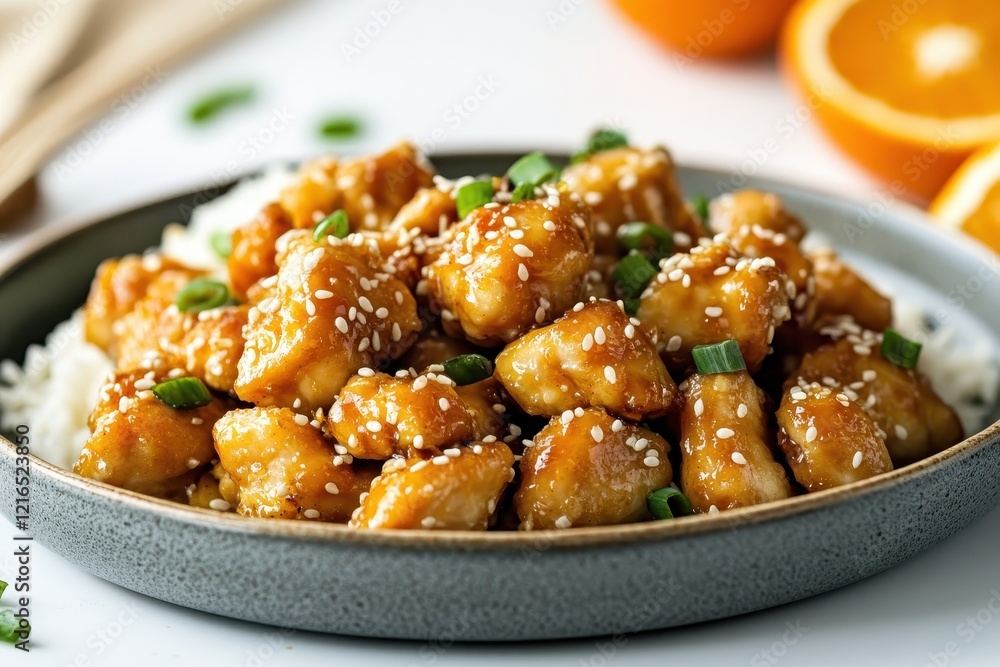 Sweet Orange Chicken Rice Dish, Sesame Seeds, Kitchen Sweet Orange Chicken Rice Dish, Sesame Seeds, Kitchen