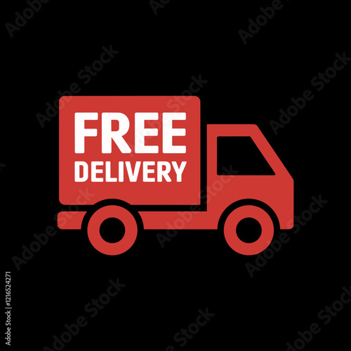 Red Free Delivery Truck Icon on Black Background