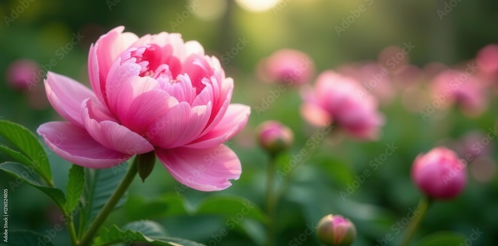 Delicate petals unfolding like pink silk in a lush garden, peonies, spring, garden Delicate petals unfolding like pink silk in a lush garden, peonies, spring, garden