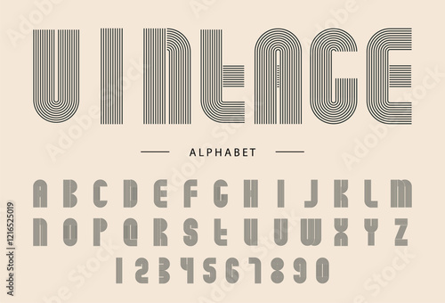 Retro stripe alphabet in 70s style