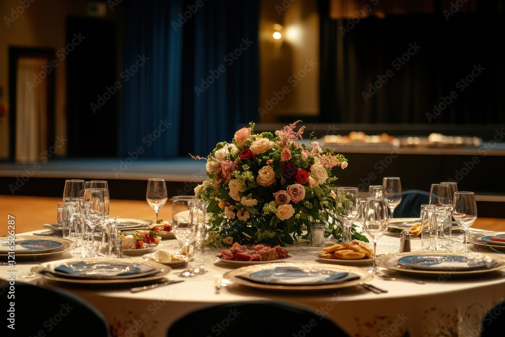 Elegant banquet hall wedding reception table setting Elegant banquet hall wedding reception table setting