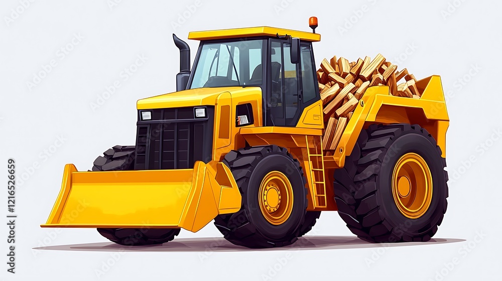 Powerful Yellow Tractor Hauling Wood Logs - Industrial Vehicle Illustration Powerful Yellow Tractor Hauling Wood Logs - Industrial Vehicle Illustration