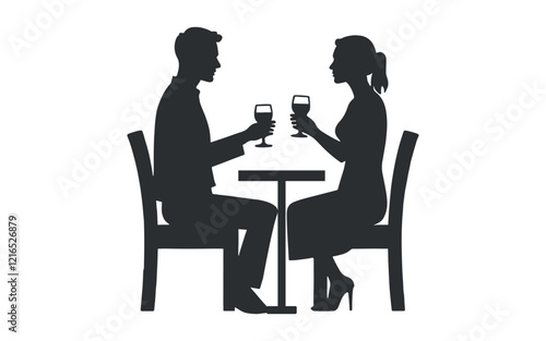 couple dining at a restaurant silhouette illustration