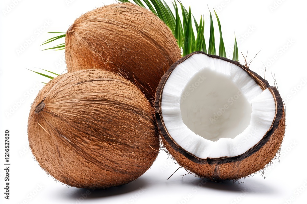 Tropical coconuts halved studio shot, white background, food (1) Tropical coconuts halved studio shot, white background, food (1)