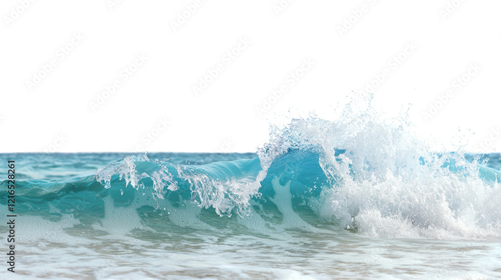 Obraz premium Vibrant blue sea wave crashing on shore, creating refreshing scene. Isolated on white/transparent background.