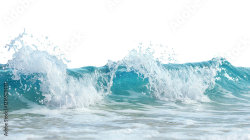Fototapeta Naklejka Na Ścianę i Meble -  Vibrant blue sea waves crashing on shore create refreshing scene. Isolated on white/transparent background.
