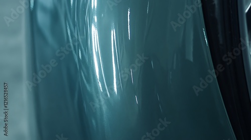 Teal Car Surface Reflecting Light Streaks