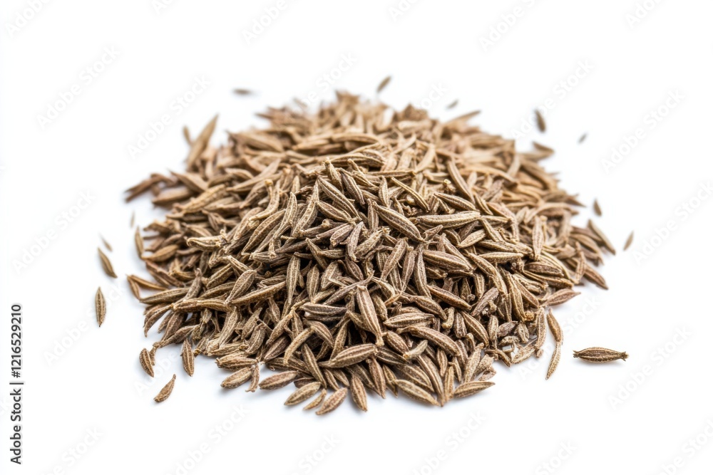 Discovering the rich texture and flavor of ground cumin on a white background in high-quality studio lighting