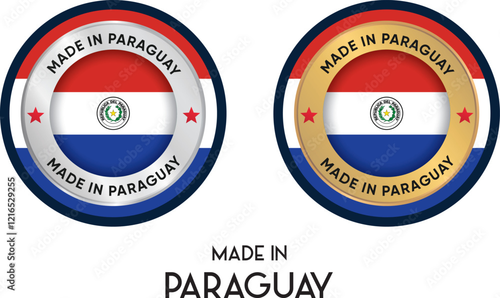 Made in Paraguay. Premium labels, stickers, pointer, badge and symbol of Paraguay flag icon. Collection vector illustration Made in Paraguay. Premium labels, stickers, pointer, badge and symbol of Paraguay flag icon. Collection vector illustration
