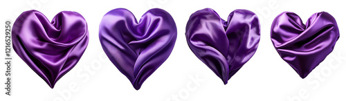 Elegant purple hearts made of silk fabric representing love and affection.