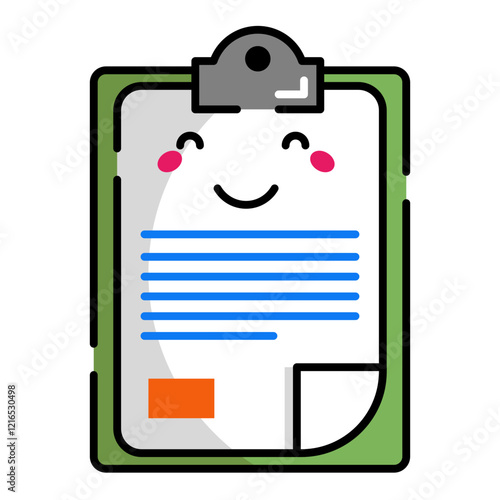 Clipboard Icon. Office Icon in lineal color. Kawaii style