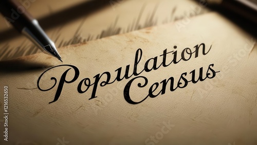 population census Concept. A vintage pen rests beside the elegant script of 