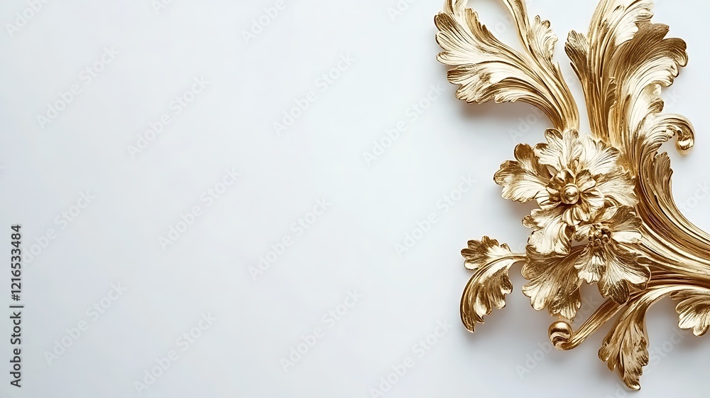 Golden Ornate Floral Design on White Background Golden Ornate Floral Design on White Background
