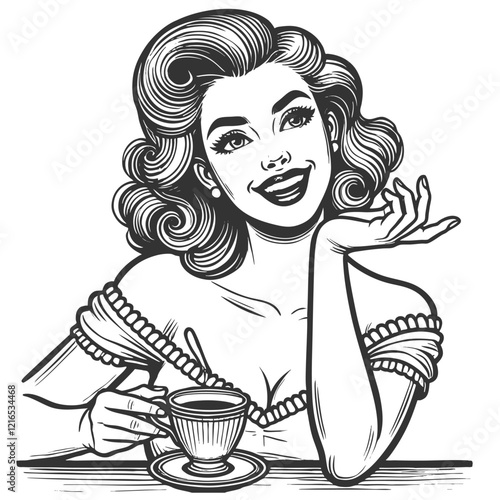 Smiling Retro Woman Drinking Coffee vector